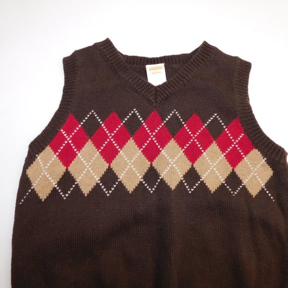 Gymboree Boys XS ( 3T - 4T ) Brown Red Tan Knit Pullover Argyle Sweater Vest - Picture 6 of 7